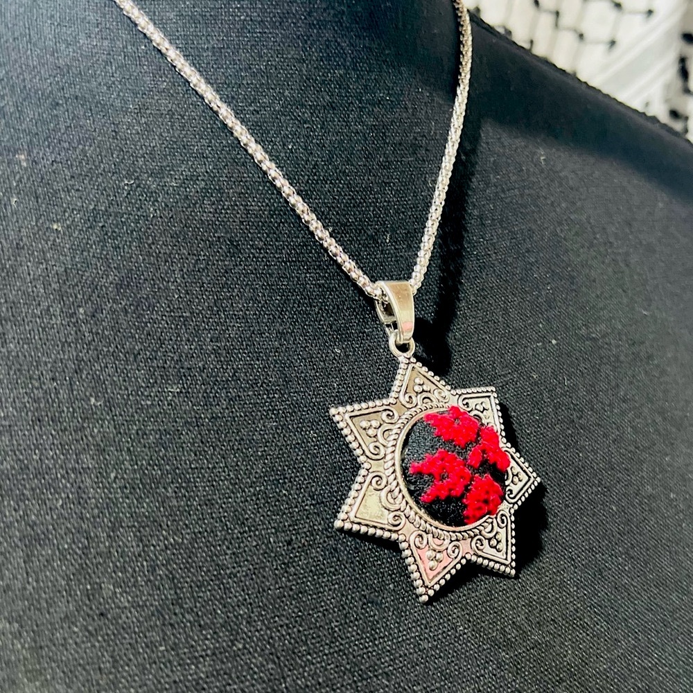 Silver and Red Star Pendant Necklace